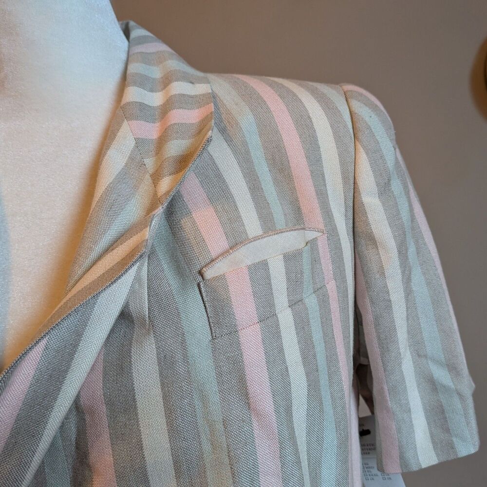 Vintage 90s Kasper Striped Blazer Pastel Linen Double Breasted Light Academia 6P - Picture 7 of 13